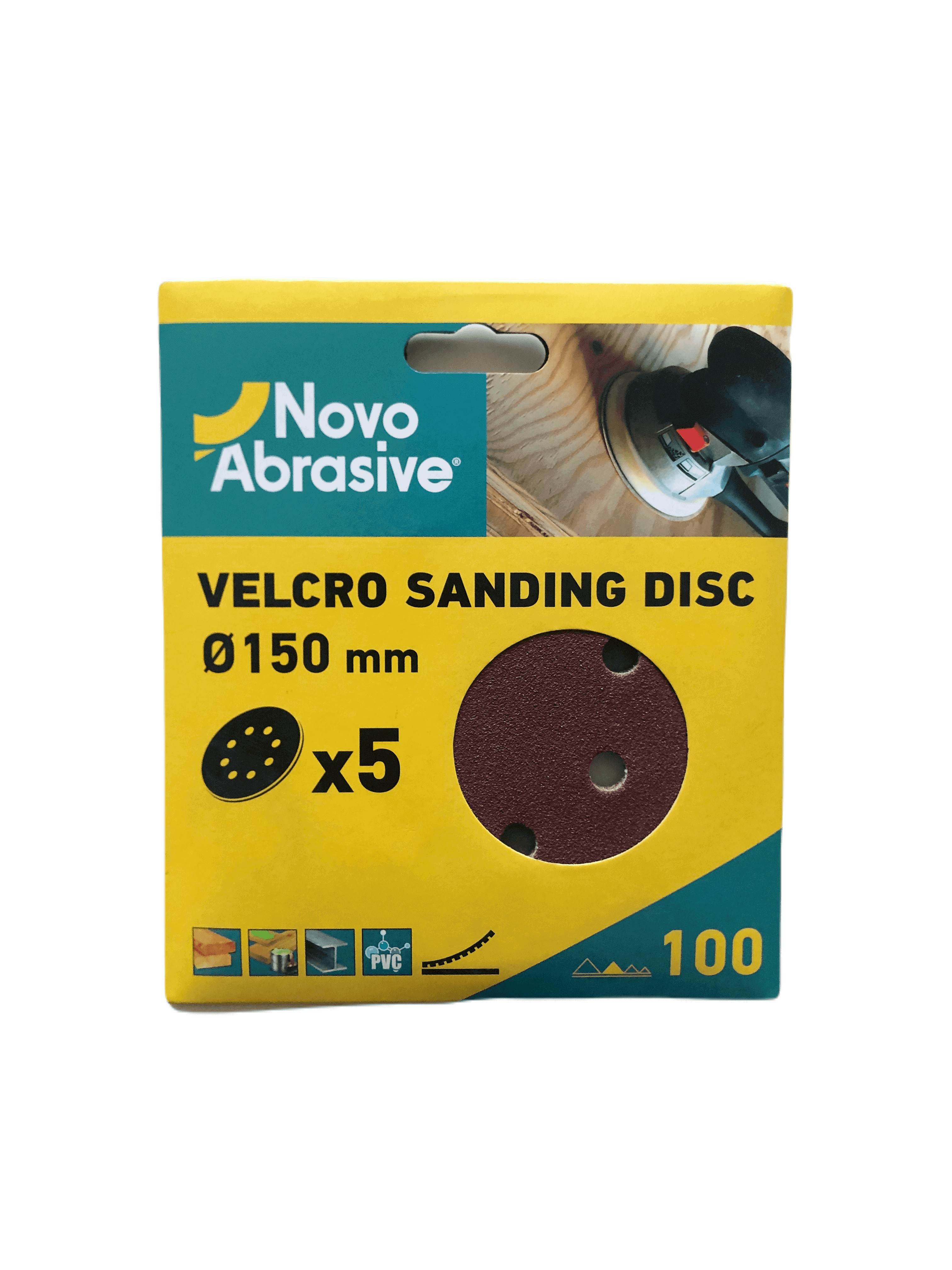 Круг шліфувальний самозачепний NovoAbrasive 150 мм, Р100, 8 отв., упак. 5шт.